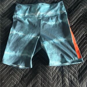 Nike Dry Fit Spandex Shorts Medium Blue/gray Tie Dye With Orange Stripe.